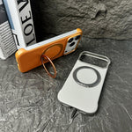 غطاء هاتف حامل MagSafe من PC بجلد بدون إطار، لهواتف iPhone 16 Plus، iPhone 16، iPhone 15 Pro Max، iPhone 15 Pro، iPhone 15 Plus، iPhone 15