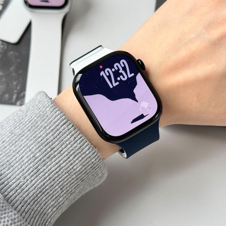 Two-tone Lychee-textured Magnetic Silicone Watch Band, For Apple Watch 46mm / 49mm / 45mm / 44mm, For Apple Watch 42mm / 41mm / 40mm / 38mm