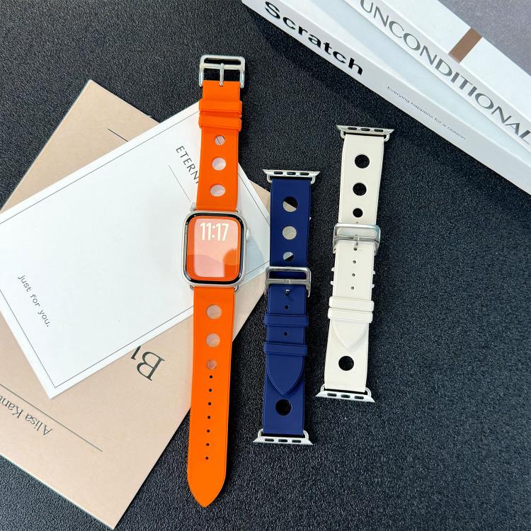 Ladder Buckle Holes Silicone Watch Band, For Apple Watch 46mm / 49mm / 45mm / 44mm, For Apple Watch 42mm / 41mm / 40mm / 38mm