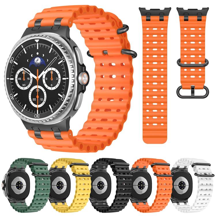 Ocean Breathable Holes Black Ring Buckle Silicone Watch Band, For Samsung Galaxy Watch8 / Watch8 Classic