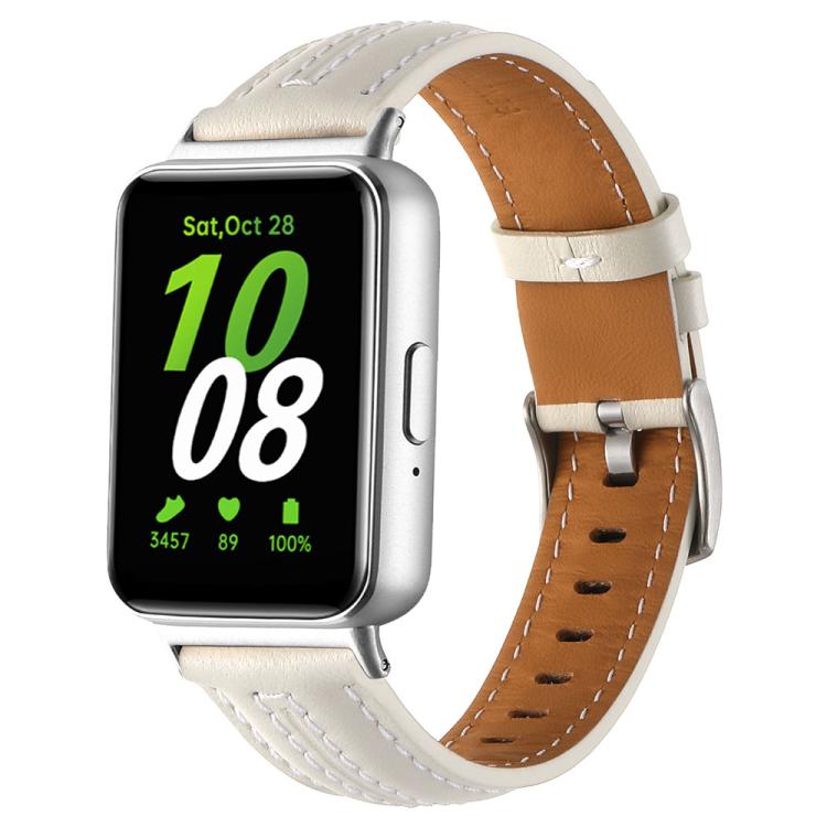 Silver Pin Buckle Concave Leather Watch Band, For Samsung Galaxy Fit 3