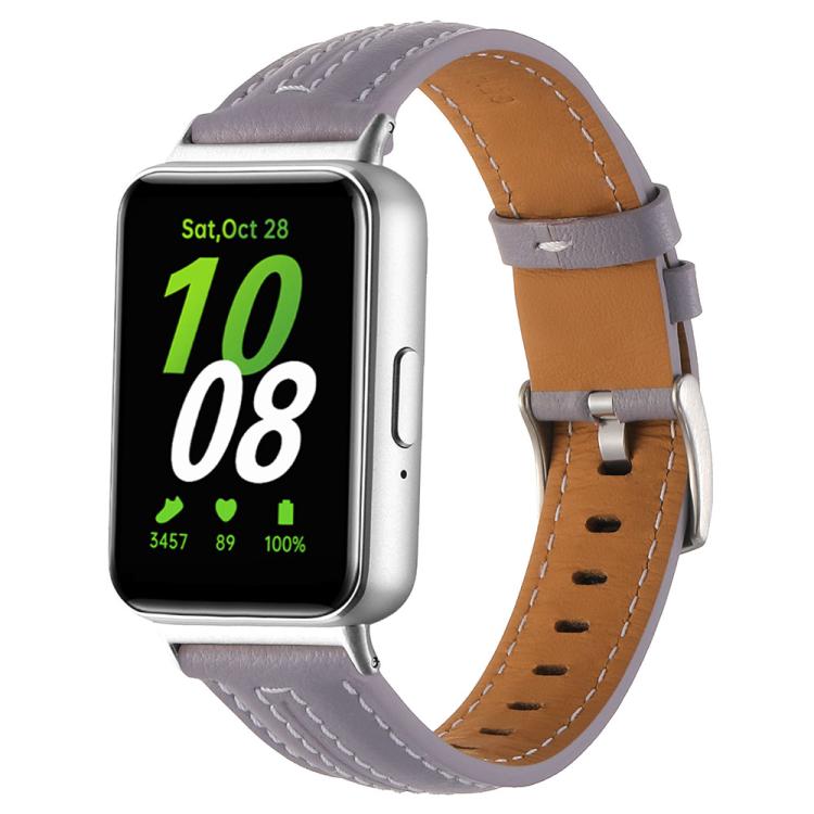 Silver Pin Buckle Concave Leather Watch Band, For Samsung Galaxy Fit 3