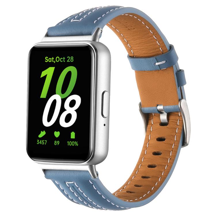 Silver Pin Buckle Concave Leather Watch Band, For Samsung Galaxy Fit 3