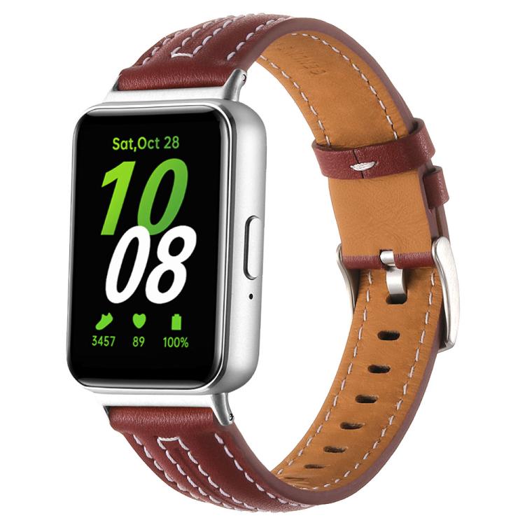 Silver Pin Buckle Concave Leather Watch Band, For Samsung Galaxy Fit 3