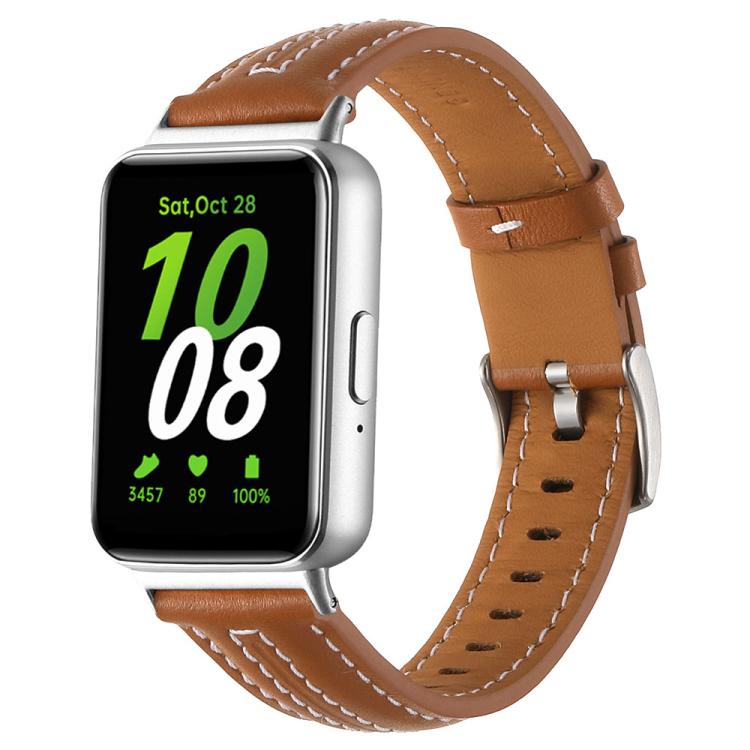 Silver Pin Buckle Concave Leather Watch Band, For Samsung Galaxy Fit 3