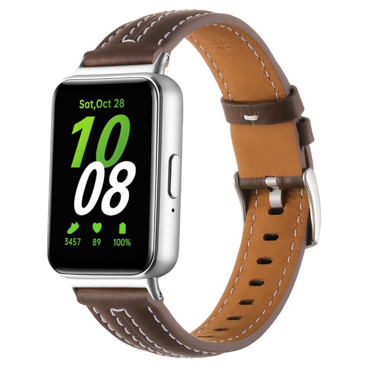 Silver Pin Buckle Concave Leather Watch Band, For Samsung Galaxy Fit 3