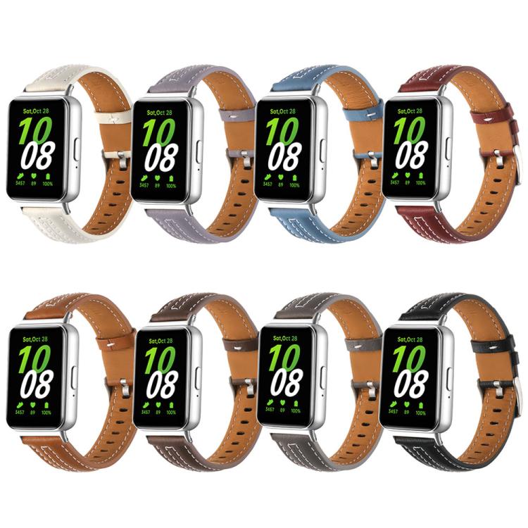 Silver Pin Buckle Concave Leather Watch Band, For Samsung Galaxy Fit 3