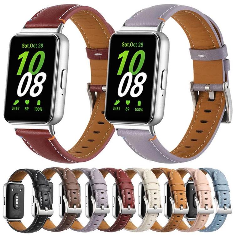 Stitched Pointed Tail Leather Watch Band, For Samsung Galaxy Fit 3