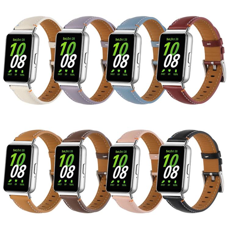 Stitched Pointed Tail Leather Watch Band, For Samsung Galaxy Fit 3