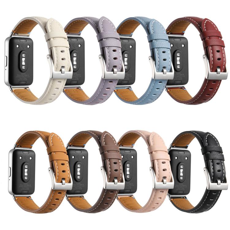 Stitched Pointed Tail Leather Watch Band, For Samsung Galaxy Fit 3