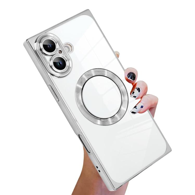 غطاء هاتف من TPU مع MagSafe بنمط قرص مضغوط مطلي كهربائياً وزوايا مربعة قائمة، لهواتف iPhone 16 Plus وiPhone 16 وiPhone 15 Pro Max وiPhone 15 Pro وiPhone 15 Plus وiPhone 15