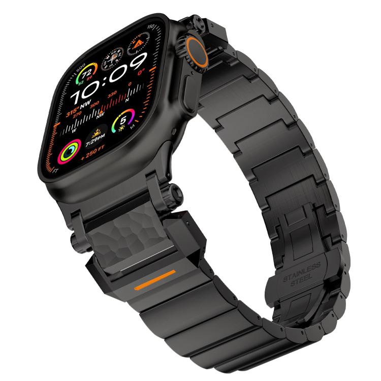 Hammer Pattern Butterfly Buckle Stainless Steel Head One Bead Titanium Alloy Watch Band, For Apple Watch 46mm / 49mm / 45mm / 44mm