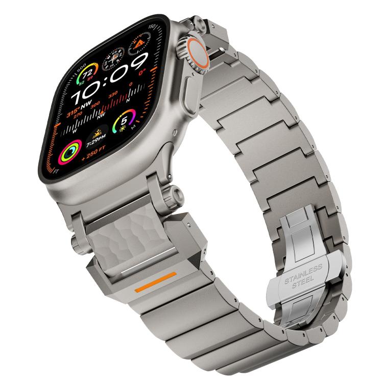 Hammer Pattern Butterfly Buckle Stainless Steel Head One Bead Titanium Alloy Watch Band, For Apple Watch 46mm / 49mm / 45mm / 44mm