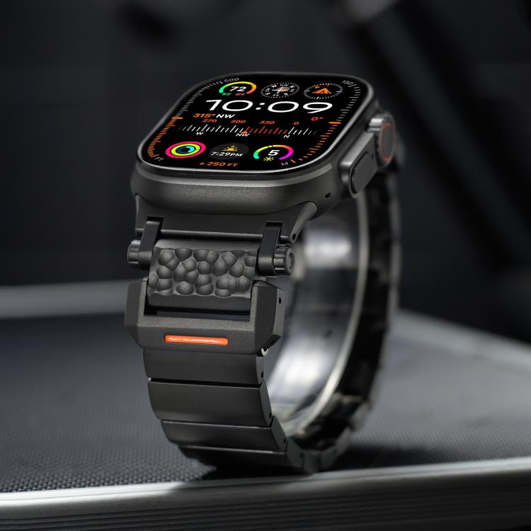 Hammer Pattern Butterfly Buckle Stainless Steel Head One Bead Titanium Alloy Watch Band, For Apple Watch 46mm / 49mm / 45mm / 44mm