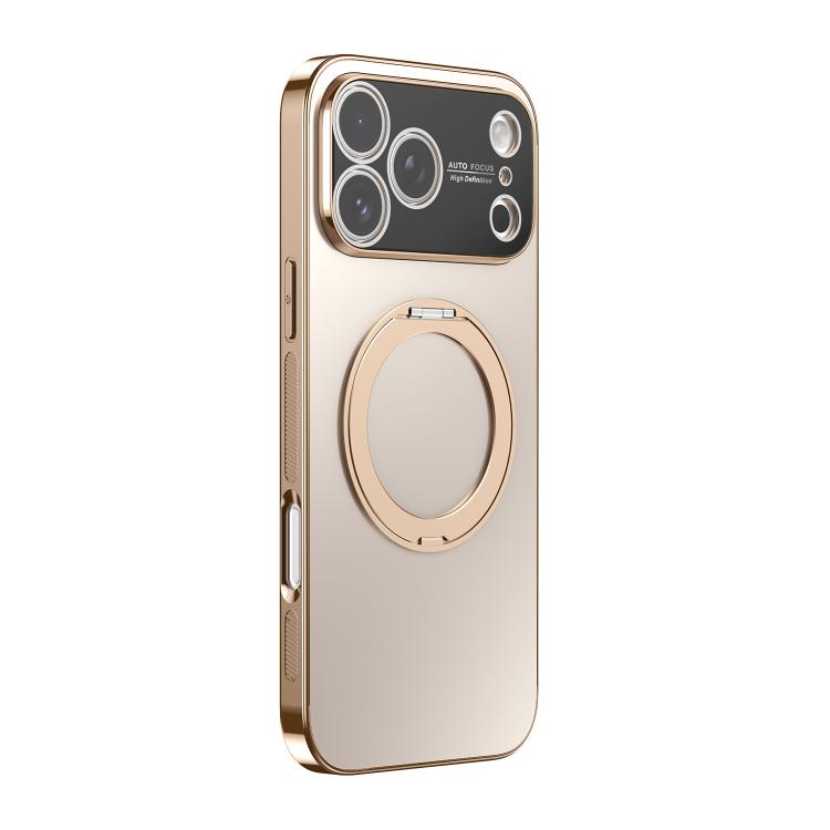 غطاء هاتف مطلي كهربائياً مع MagSafe وحامل دوار 360 درجة وغطاء عدسة، لهواتف iPhone 17 Pro Max وiPhone 17 Pro وiPhone 17 وiPhone Air وiPhone 16 Pro Max وiPhone 16 Pro