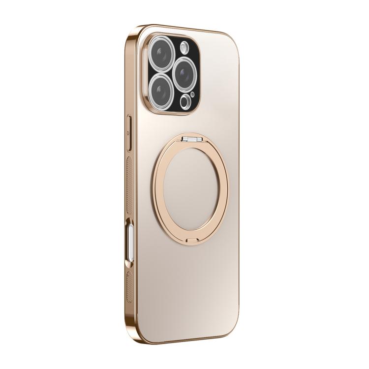 غطاء هاتف مطلي كهربائياً مع MagSafe وحامل دوار 360 درجة وغطاء عدسة، لهواتف iPhone 17 Pro Max وiPhone 17 Pro وiPhone 17 وiPhone Air وiPhone 16 Pro Max وiPhone 16 Pro