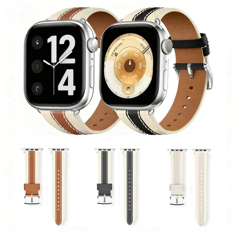 Genuine Leather Color Blocked Saddle Watch Band, For Apple Watch 46mm / 49mm / 45mm / 44mm, For Apple Watch 42mm / 41mm / 40mm / 38mm