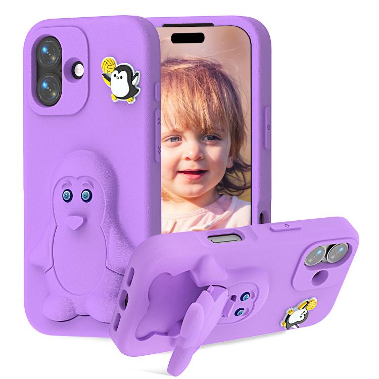 Penguin Baby EVA Shockproof Phone Case with Holder, For iPhone 17 Pro Max, For iPhone 17 Pro, For iPhone 17, For iPhone Air, For iPhone 16 Pro Max, For iPhone 16 Pro, For iPhone 16, For iPhone 15 Pro Max