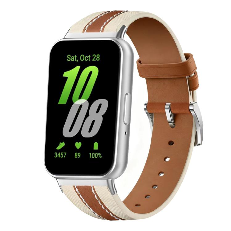 Genuine Leather Color Blocked Saddle Watch Band, For Samsung Watch Galaxy Fit3
