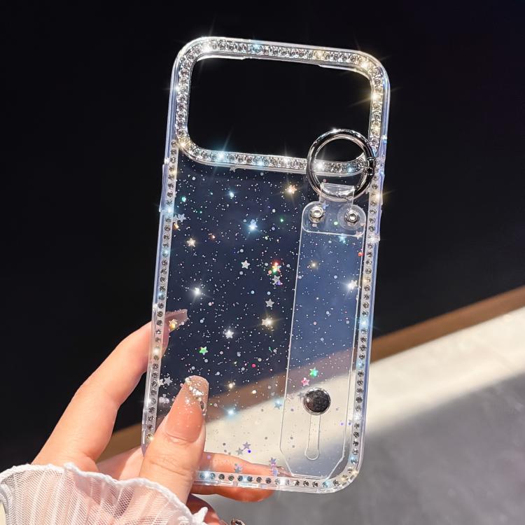 غطاء هاتف بحامل سوار لامع مرصع بالكريستال، لهاتف iPhone 17 Pro Max