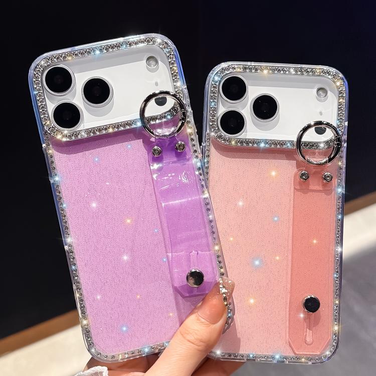 غطاء هاتف بحامل سوار لامع مرصع بالكريستال، لهاتف iPhone 17 Pro Max