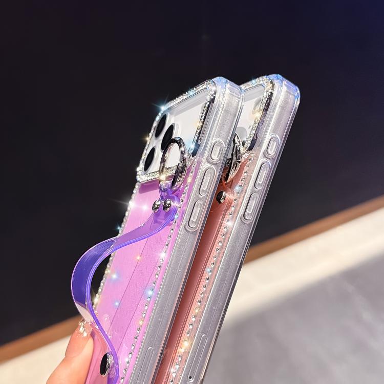 غطاء هاتف بحامل سوار لامع مرصع بالكريستال، لهاتف iPhone 17 Pro Max