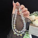 Sparkly Alloy Bow Crystal Double-Layer Phone Chain, Oval Crystal, Cushion Round Crystal, Wheel Crystal, Cube Sugar Crystal, Flower Ball Crystal, Strawberry Crystal