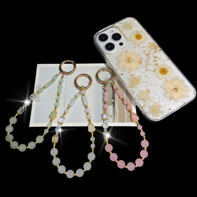 Elegant Gourd Bamboo Jade Beaded Phone Chain, Pink, White, Green