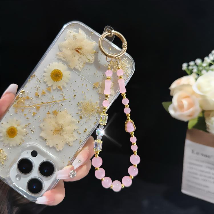 Elegant Gourd Bamboo Jade Beaded Phone Chain, Pink, White, Green