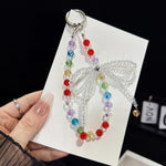 Whimsical Bow Colorful Bead Crystal Phone Chain, Photochromic Bead Style, Double Bow Style