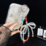 Whimsical Bow Colorful Bead Crystal Phone Chain, Photochromic Bead Style, Double Bow Style