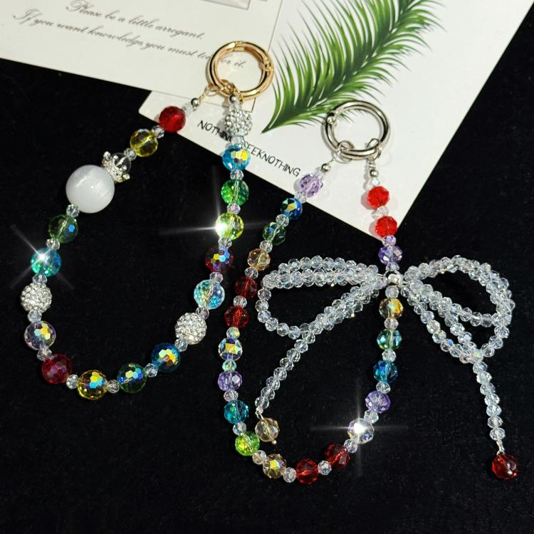 Whimsical Bow Colorful Bead Crystal Phone Chain, Photochromic Bead Style, Double Bow Style
