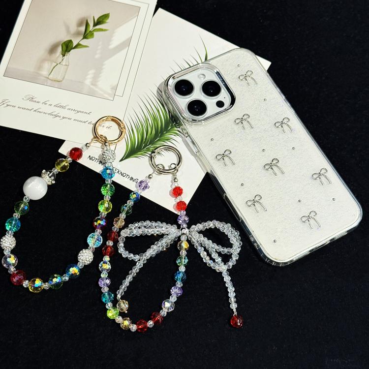 Whimsical Bow Colorful Bead Crystal Phone Chain, Photochromic Bead Style, Double Bow Style