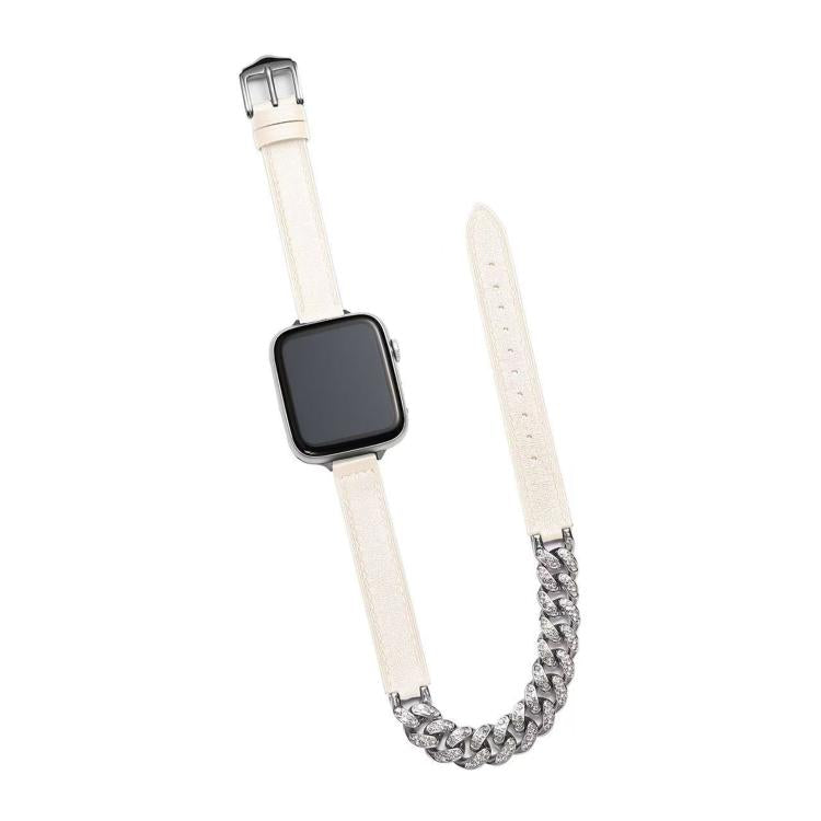 Diamantbesetztes Armband aus echtem Leder, passend für Apple Watch 46 mm / 49 mm / 45 mm / 44 mm und 42 mm / 41 mm / 40 mm / 38 mm