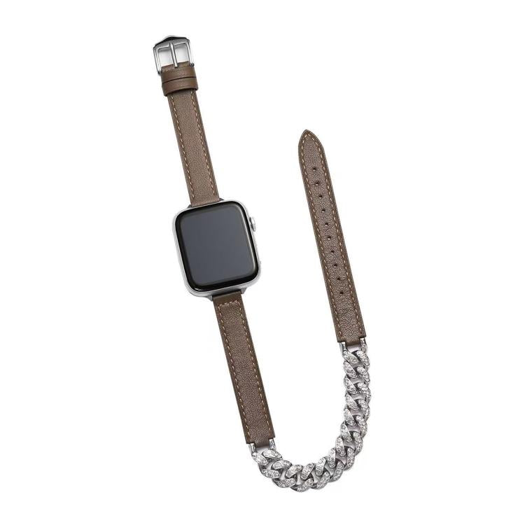Diamantbesetztes Armband aus echtem Leder, passend für Apple Watch 46 mm / 49 mm / 45 mm / 44 mm und 42 mm / 41 mm / 40 mm / 38 mm