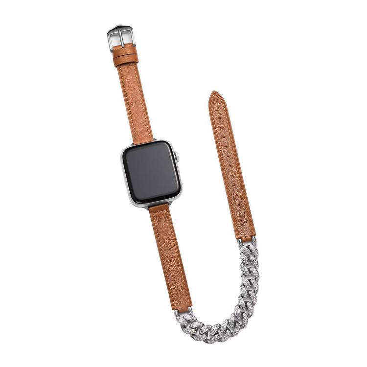Diamantbesetztes Armband aus echtem Leder, passend für Apple Watch 46 mm / 49 mm / 45 mm / 44 mm und 42 mm / 41 mm / 40 mm / 38 mm