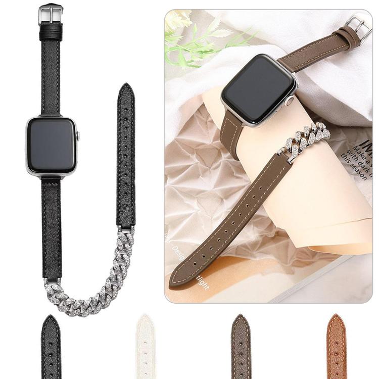 Diamantbesetztes Armband aus echtem Leder, passend für Apple Watch 46 mm / 49 mm / 45 mm / 44 mm und 42 mm / 41 mm / 40 mm / 38 mm