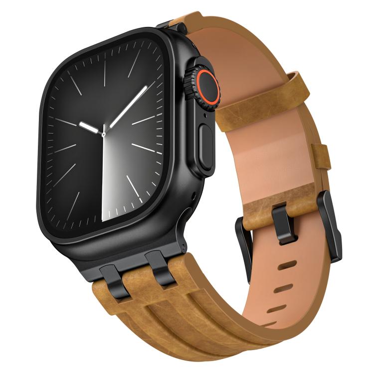 Crazy Horse Vegan Leather Stainless Steel Buckle Watch Band, For Apple Watch 46mm / 49mm / 45mm / 44mm