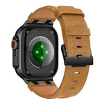 Veganes Crazy Horse Lederarmband mit Edelstahlschließe, passend für Apple Watch 46 mm / 49 mm / 45 mm / 44 mm