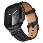 Crazy Horse Vegan Leather Stainless Steel Black Buckle Watch Band, For Apple Watch 46mm / 49mm / 45mm / 44mm