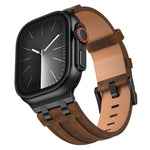 Crazy Horse Vegan Leather Stainless Steel Black Buckle Watch Band, For Apple Watch 46mm / 49mm / 45mm / 44mm
