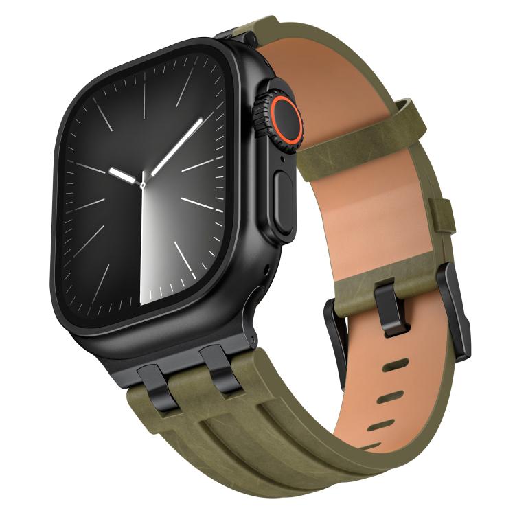Veganes Crazy Horse Lederarmband mit Edelstahlschließe, passend für Apple Watch 46 mm / 49 mm / 45 mm / 44 mm