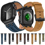 Crazy Horse Vegan Leather Stainless Steel Black Buckle Watch Band, For Apple Watch 46mm / 49mm / 45mm / 44mm