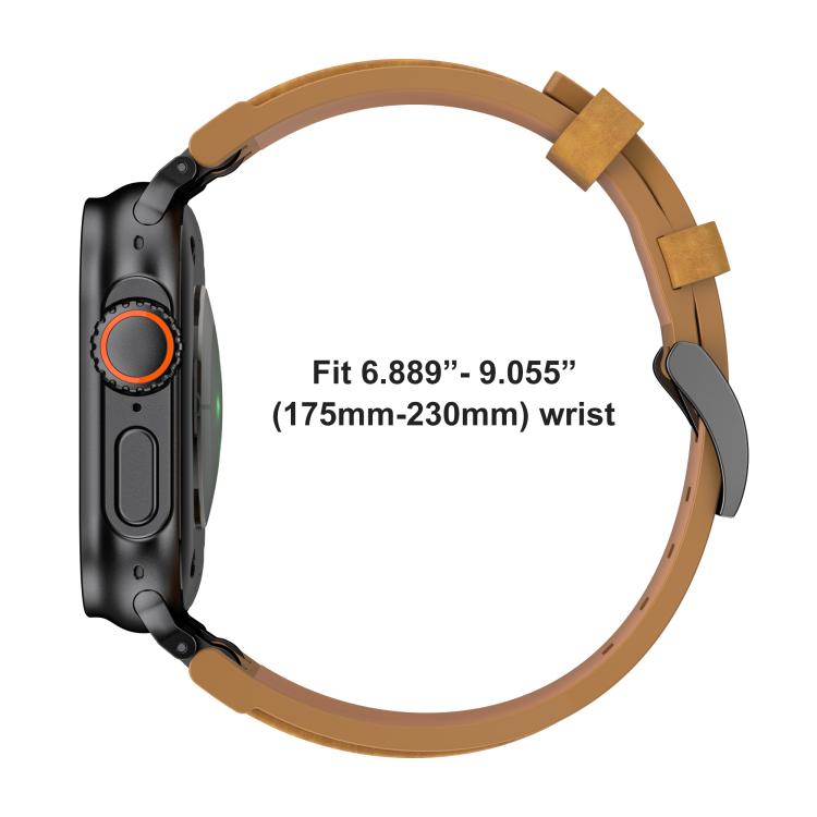 Crazy Horse Vegan Leather Stainless Steel Black Buckle Watch Band, For Apple Watch 46mm / 49mm / 45mm / 44mm