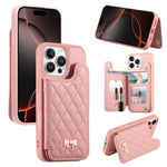 Mirror Rhombic Texture Metal Bow-knot Vegan Leather Card Bag Phone Case, For iPhone 17 Pro Max, For iPhone 17 Pro, For iPhone 17, For iPhone 16 Pro Max, For iPhone 16 Pro, For iPhone 16 Plus, For iPhone 16