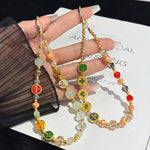 Enameled Auspicious Prosperity Good Fortune Bracelet, Green, Colorful