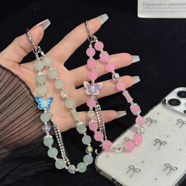 Pearl and Butterfly Drill Cotton Bracelet, Pink, Green