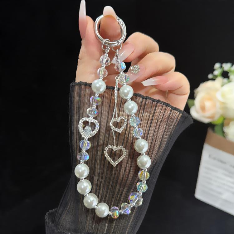 Heart Tassel Pearl Necklace, Pink, Green, Blue, Gray, White