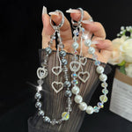 Heart Tassel Pearl Necklace, Pink, Green, Blue, Gray, White