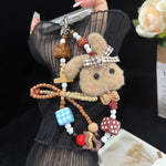 Fabric Kitten and Plush Rabbit Phone Charm, Gray, White